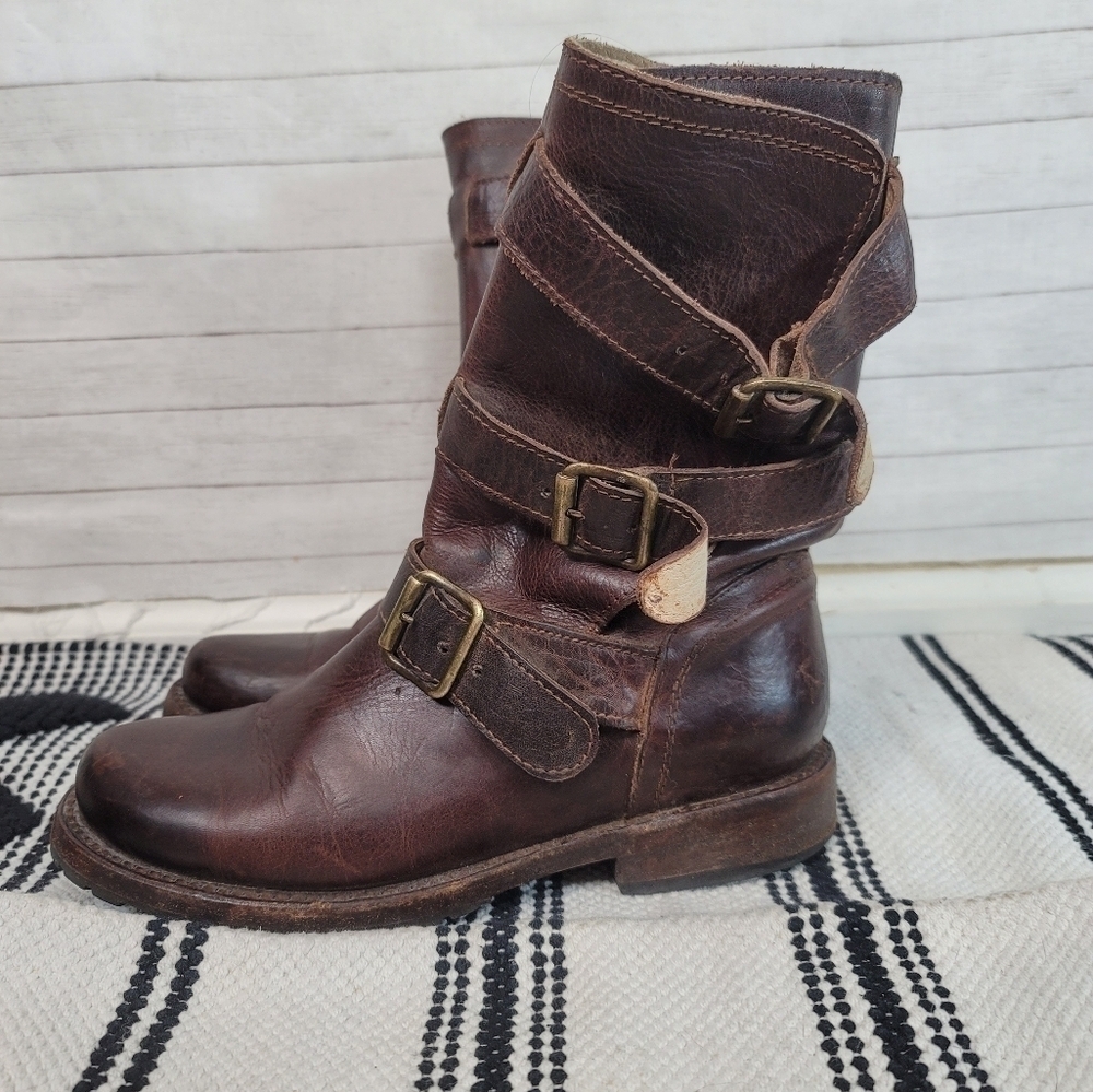 Freebird by Steven Tread Triple Buckle Moto Boots in Brown, Size 6 - Picture 3 of 14